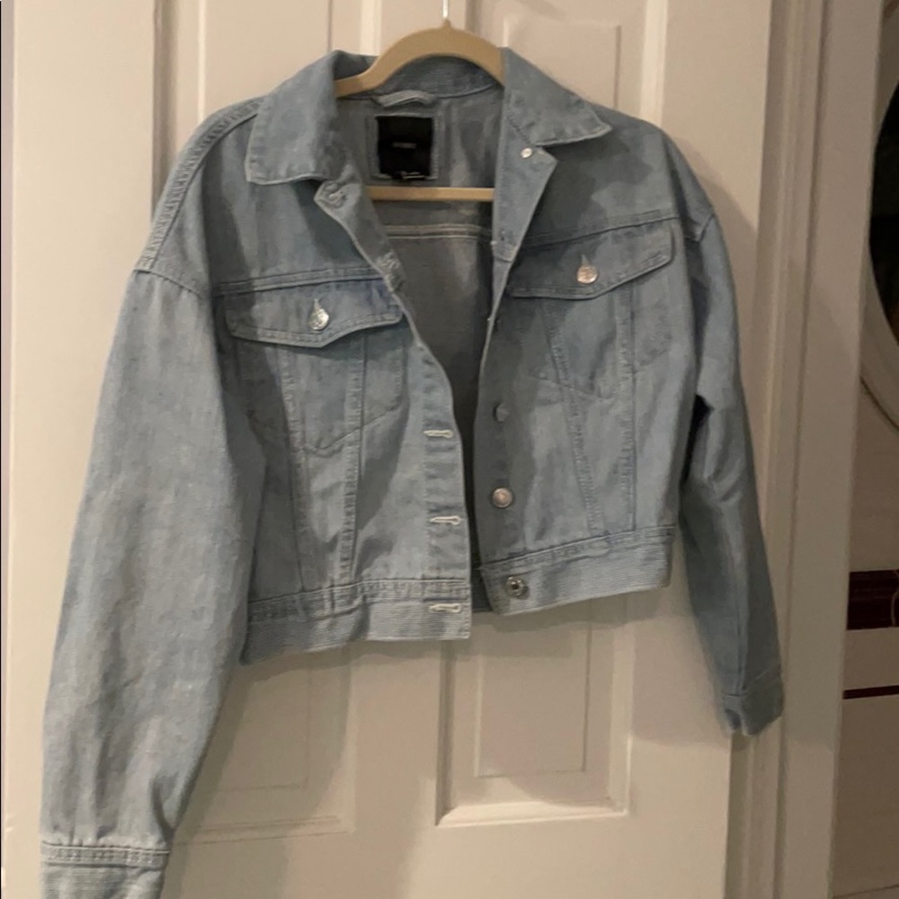 Cropped Jean Jacket with White Stripes